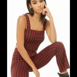 Women's Red and Black Plaid Crop Top & Pants Set - Size S- FOREVER 21- TWO PIECE